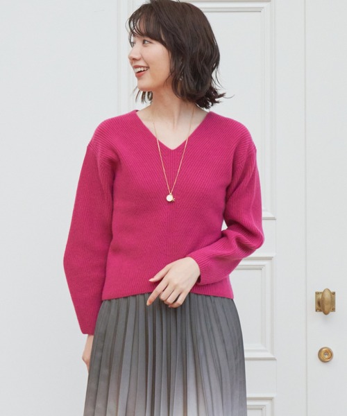 ANAYI（アナイ）の「ウールカシミヤ片畦Vネック プルオーバー（ニット