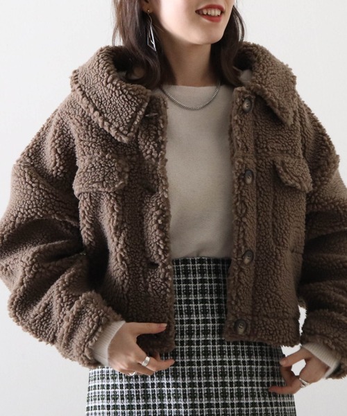 Cheek(チーク)の「オーバーサイズボアブルゾン(ブルゾン・レディース・アイボリー/モカ・MEDIUM)」の14枚目の写真
