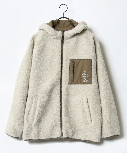 Kappa(カッパ)の「Kappa/カッパ ビッグシルエット リバーシブル シープボアフリース フードブルゾン/ジップアップパーカー(ブルゾン・メンズ・チャコールグレー/オフホワイト/アイボリー・M/L/XL)」の4枚目の写真