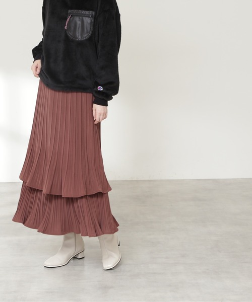 N.（N. Natural Beauty Basic）（エヌエヌナチュラルビューティーベーシック）の「ティアードプリーツスカート（スカート・レディース・ブラック/ライトグリーン/ブラウン・MEDIUM）」の3枚目の写真