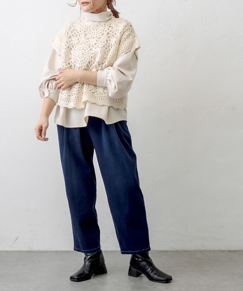 PUAL CE CIN（ピュアルセシン）の「【premium】カギ針編みニットベスト（ニット/セーター・レディース・アイボリー/チャコールグレー・FREE）」の9枚目の写真