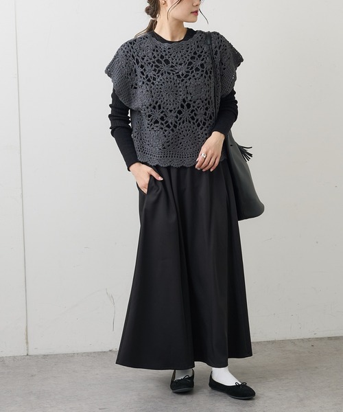 PUAL CE CIN（ピュアルセシン）の「【premium】カギ針編みニットベスト（ニット/セーター・レディース・アイボリー/チャコールグレー・FREE）」の8枚目の写真