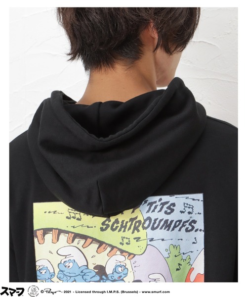 Mac-House(マックハウス)の「Smurf スマーフ プリント 裏毛スウェットプルオーバーパーカー(パーカー・メンズ・アイボリー/グリーン/ブラック・L/M)」の17枚目の写真