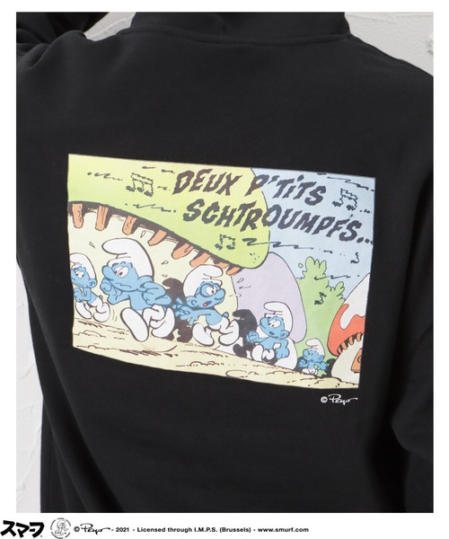 Mac-House(マックハウス)の「Smurf スマーフ プリント 裏毛スウェットプルオーバーパーカー(パーカー・メンズ・アイボリー/グリーン/ブラック・L/M)」の18枚目の写真