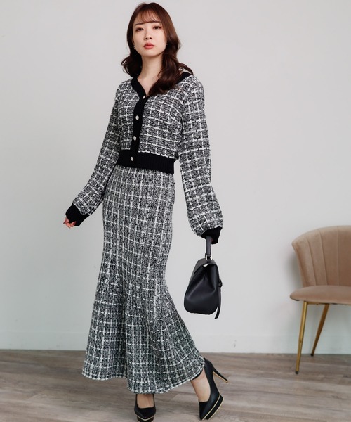 LIPSERVICE（リップサービス）の「ツィードニットマーメイドスカート（スカート・レディース・ブラック/ベージュ/ブルー・FREE）」の4枚目の写真