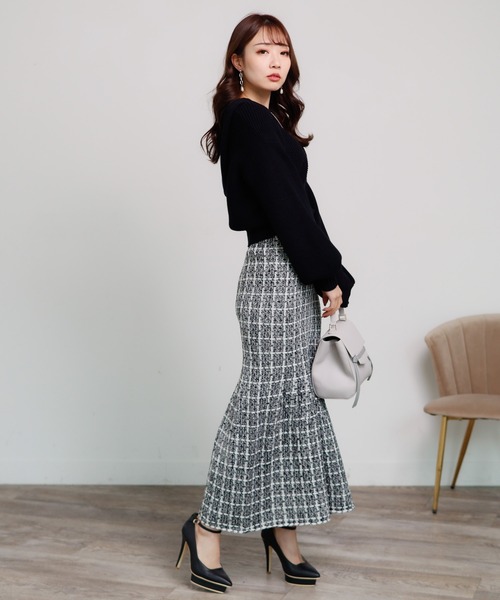 LIPSERVICE（リップサービス）の「ツィードニットマーメイドスカート（スカート・レディース・ブラック/ベージュ/ブルー・FREE）」の8枚目の写真