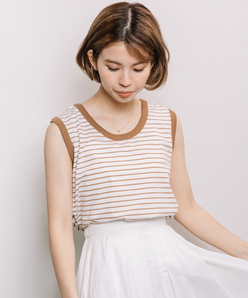refinedworks(リファインドワークス)の「配色ボーダータンク(タンクトップ・レディース・ネイビー/ベージュ系その他/ブルー系その他・FREE)」の1枚目の写真