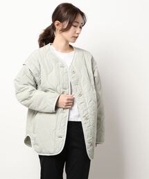 Samansa Mos2 blue | 袖2WAYキルトジャケット(ノーカラージャケット)