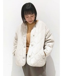 Samansa Mos2 blue | 袖2WAYキルトジャケット(ノーカラージャケット)