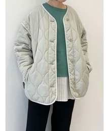 Samansa Mos2 blue | 袖2WAYキルトジャケット(ノーカラージャケット)