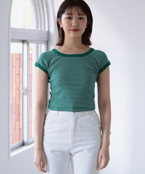 BeAMS DOT（ビームスドット）の「【WEB限定】MILLER x BeAMS DOT / 別注 フレンチスリーブ ミニボーダーT（Tシャツ/カットソー・レディース・オレンジ/ブルー/グリーン・ONE SIZE）」の8枚目の写真