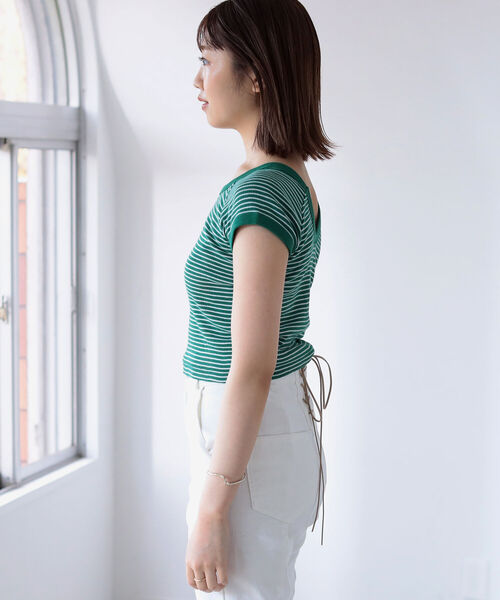 BeAMS DOT（ビームスドット）の「【WEB限定】MILLER x BeAMS DOT / 別注 フレンチスリーブ ミニボーダーT（Tシャツ/カットソー・レディース・オレンジ/ブルー/グリーン・ONE SIZE）」の9枚目の写真