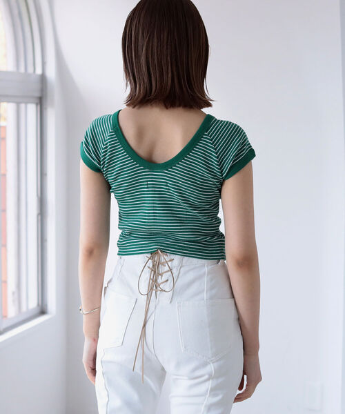 BeAMS DOT（ビームスドット）の「【WEB限定】MILLER x BeAMS DOT / 別注 フレンチスリーブ ミニボーダーT（Tシャツ/カットソー・レディース・オレンジ/ブルー/グリーン・ONE SIZE）」の10枚目の写真