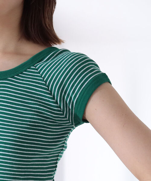 BeAMS DOT（ビームスドット）の「【WEB限定】MILLER x BeAMS DOT / 別注 フレンチスリーブ ミニボーダーT（Tシャツ/カットソー・レディース・オレンジ/ブルー/グリーン・ONE SIZE）」の12枚目の写真