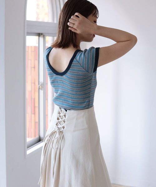 BeAMS DOT（ビームスドット）の「【WEB限定】MILLER x BeAMS DOT / 別注 フレンチスリーブ ミニボーダーT（Tシャツ/カットソー・レディース・オレンジ/ブルー/グリーン・ONE SIZE）」の16枚目の写真