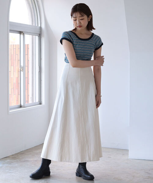 BeAMS DOT（ビームスドット）の「【WEB限定】MILLER x BeAMS DOT / 別注 フレンチスリーブ ミニボーダーT（Tシャツ/カットソー・レディース・オレンジ/ブルー/グリーン・ONE SIZE）」の17枚目の写真