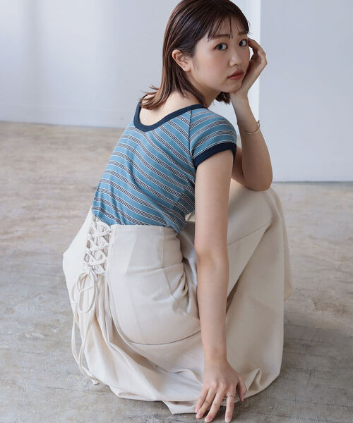 BeAMS DOT（ビームスドット）の「【WEB限定】MILLER x BeAMS DOT / 別注 フレンチスリーブ ミニボーダーT（Tシャツ/カットソー・レディース・オレンジ/ブルー/グリーン・ONE SIZE）」の20枚目の写真