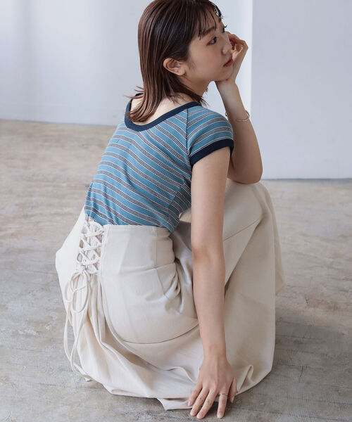 BeAMS DOT（ビームスドット）の「【WEB限定】MILLER x BeAMS DOT / 別注 フレンチスリーブ ミニボーダーT（Tシャツ/カットソー・レディース・オレンジ/ブルー/グリーン・ONE SIZE）」の21枚目の写真