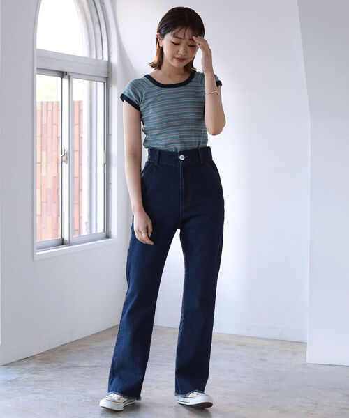 BeAMS DOT（ビームスドット）の「【WEB限定】MILLER x BeAMS DOT / 別注 フレンチスリーブ ミニボーダーT（Tシャツ/カットソー・レディース・オレンジ/ブルー/グリーン・ONE SIZE）」の22枚目の写真