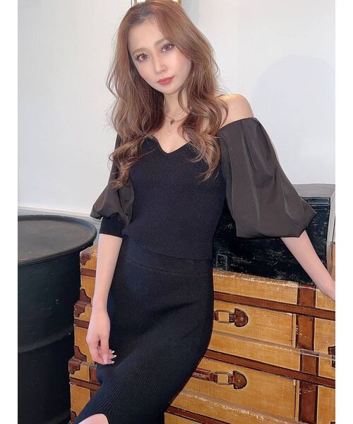 RESEXXY(リゼクシー)の「ハートネックニットトップス【セットアップ着用可能】(ニット/セーター・レディース・ブルー/ブラック/アイボリー/ベージュ・FREE)」の12枚目の写真