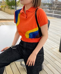 ウェーブニット半袖ポロ