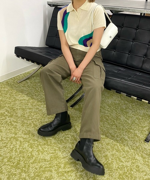 WHO'S WHO gallery(フーズフーギャラリー)の「ウェーブニット半袖ポロ(ポロシャツ・レディース・オフホワイト/オレンジ/ブラック・FREE)」の7枚目の写真