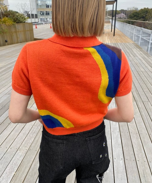 WHO'S WHO gallery(フーズフーギャラリー)の「ウェーブニット半袖ポロ(ポロシャツ・レディース・オフホワイト/オレンジ/ブラック・FREE)」の13枚目の写真