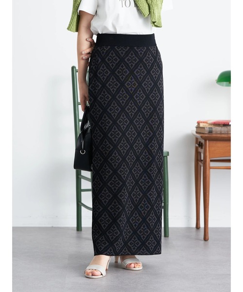 earth music&ecology(アースミュージックアンドエコロジー)の「ジャガードタイトスカート(スカート・レディース・ブラック/ベージュ/ブラウン・FREE)」の4枚目の写真