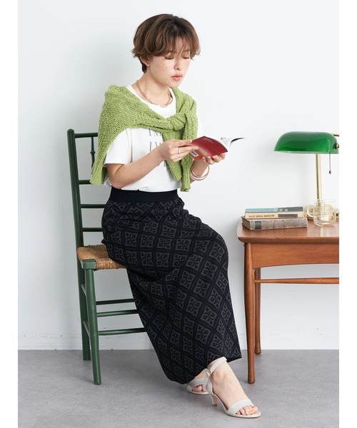 earth music&ecology(アースミュージックアンドエコロジー)の「ジャガードタイトスカート(スカート・レディース・ブラック/ベージュ/ブラウン・FREE)」の6枚目の写真