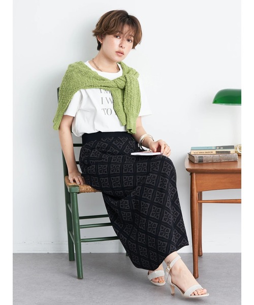 earth music&ecology(アースミュージックアンドエコロジー)の「ジャガードタイトスカート(スカート・レディース・ブラック/ベージュ/ブラウン・FREE)」の7枚目の写真