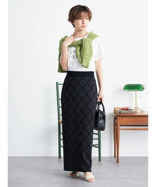 earth music&ecology(アースミュージックアンドエコロジー)の「ジャガードタイトスカート(スカート・レディース・ブラック/ベージュ/ブラウン・FREE)」の8枚目の写真