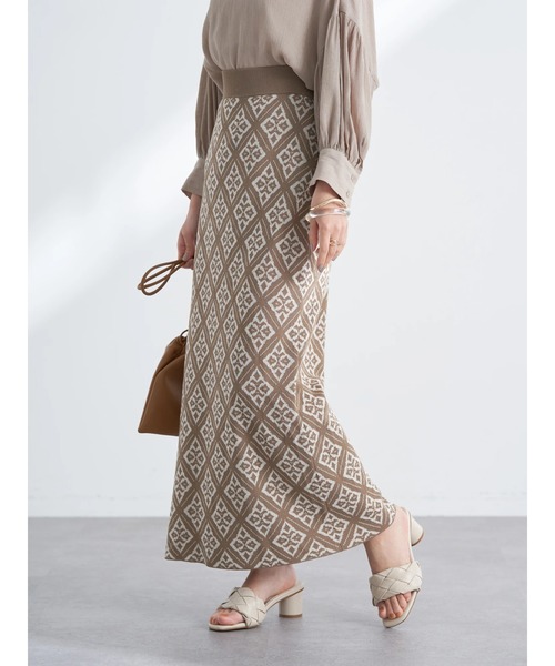 earth music&ecology(アースミュージックアンドエコロジー)の「ジャガードタイトスカート(スカート・レディース・ブラック/ベージュ/ブラウン・FREE)」の12枚目の写真
