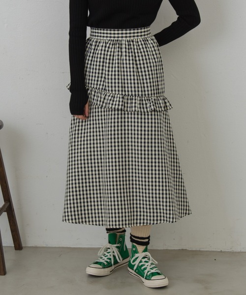 MERLOT（メルロー）の「パターンバリエーションフリルスカート/セットアップ対応（スカート・レディース・ブラック/ピンク/グリーン・FREE）」の2枚目の写真