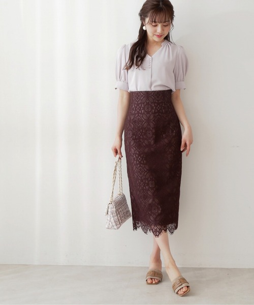 PROPORTION BODY DRESSING（プロポーションボディドレッシング）の「ハイウエストレースタイトスカート / 1212220500（スカート・レディース・ブルー/オフホワイト/ブラウン・MEDIUM/X-SMALL/SMALL）」の2枚目の写真