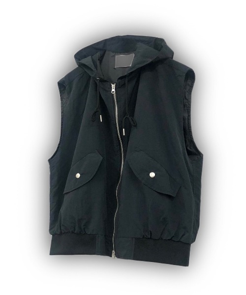 XU（エックスユー）の「【XU/エックスユー】sleeveless zip up hoodie/スリーブレス ジップアップ フーディー ベスト チョッキ風 フード ストリート（その他トップス・レディース・ブラック/グレー・ONE SIZE）」の9枚目の写真