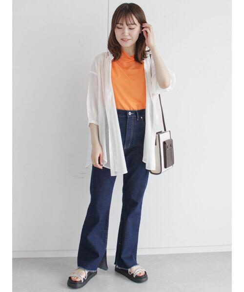 ehka sopo(エヘカソポ)の「シアーボトルネックノースリーブカットソー(タンクトップ・レディース・オフホワイト/ピンク/オレンジ/グリーン・フリ-)」の5枚目の写真