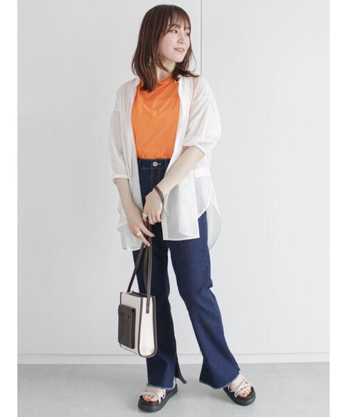 ehka sopo(エヘカソポ)の「シアーボトルネックノースリーブカットソー(タンクトップ・レディース・オフホワイト/ピンク/オレンジ/グリーン・フリ-)」の6枚目の写真