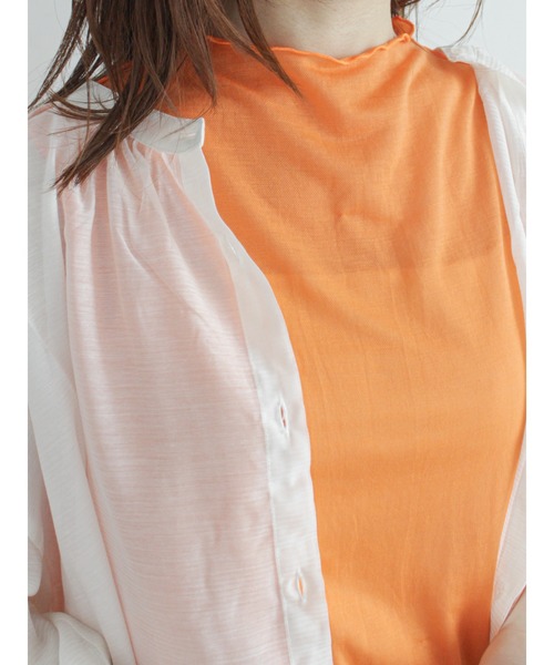 ehka sopo(エヘカソポ)の「シアーボトルネックノースリーブカットソー(タンクトップ・レディース・オフホワイト/ピンク/オレンジ/グリーン・フリ-)」の4枚目の写真