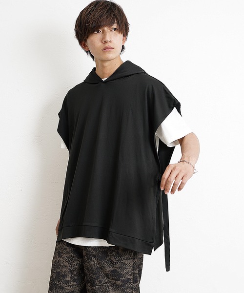 V12 メンズベストパーカー　LINE HOODIE VEST MinoriTY】サイドオープンジレパーカー パーカーベスト