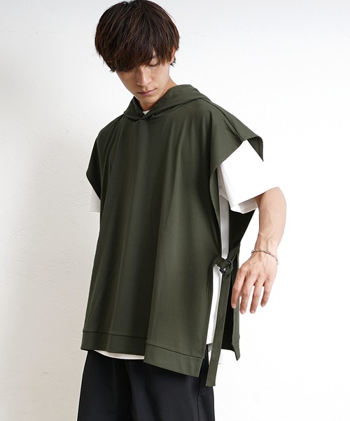 MinoriTY（マイノリティ）の「【MinoriTY】サイドオープンジレパーカー パーカーベスト/ノースリーブ 半袖 メンズ 秋服 秋服（ベスト・メンズ・ブラック/カーキ/グレイッシュベージュ・M/L）」の6枚目の写真