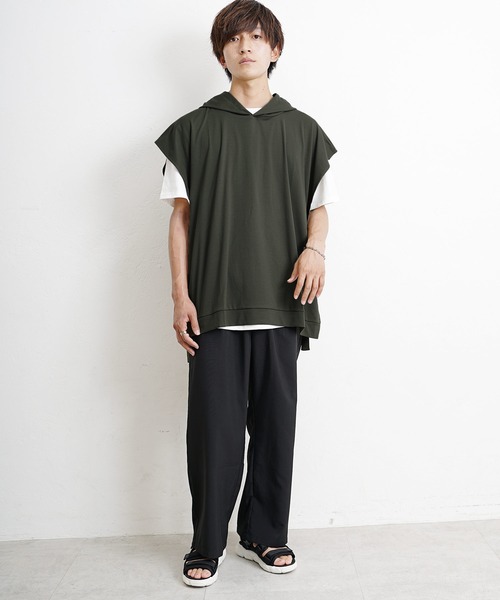 MinoriTY（マイノリティ）の「【MinoriTY】サイドオープンジレパーカー パーカーベスト/ノースリーブ 半袖 メンズ 秋服 秋服（ベスト・メンズ・ブラック/カーキ/グレイッシュベージュ・M/L）」の10枚目の写真