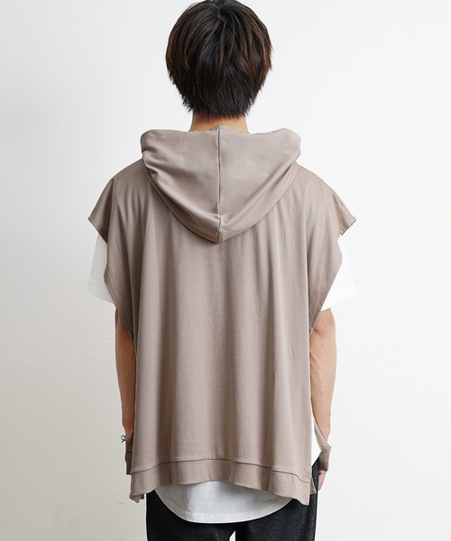 V12 メンズベストパーカー　LINE HOODIE VEST MinoriTY】サイドオープンジレパーカー パーカーベスト