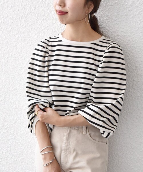 SHIPS any(シップス エニィ)の「SHIPS any:〈ウォッシャブル〉ボリューム スリーブ プルオーバー◇(Tシャツ/カットソー・レディース・オフホワイト/ブラック/その他・ONE SIZE)」の9枚目の写真