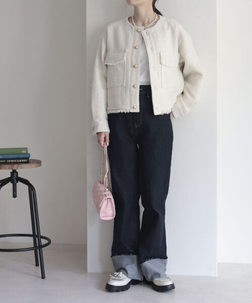 fredy emue（フレディエミュ）の「ツィードノーカラージャケット（ノーカラージャケット・レディース・オフホワイト/ブラック・38）」の17枚目の写真