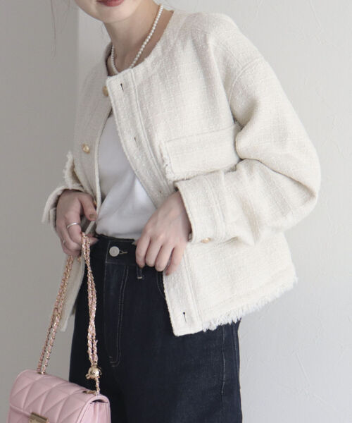 fredy emue（フレディエミュ）の「ツィードノーカラージャケット（ノーカラージャケット・レディース・オフホワイト/ブラック・38）」の19枚目の写真