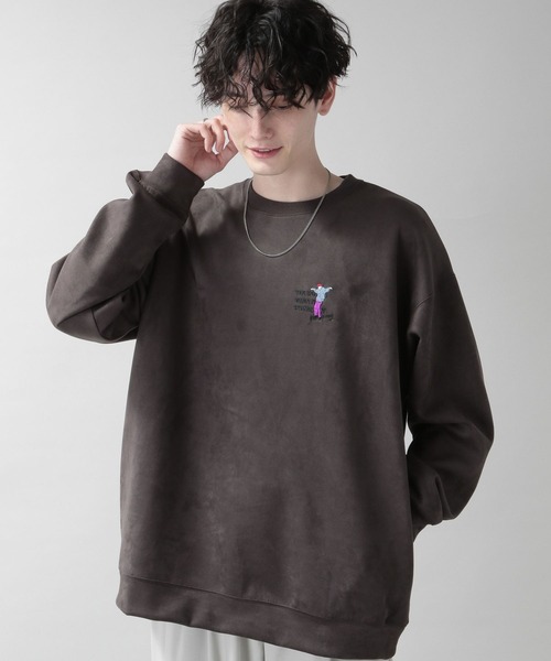 RAGEBLUE（レイジブルー）の「カットスウェード/ワンポイント刺繍クルー（スウェット・メンズ・ホワイト/ライトブルー/ブラック/グリーン/ブルー/ライトグリーン/オレンジ/ブラウン・SMALL/MEDIUM/LARGE）」の3枚目の写真