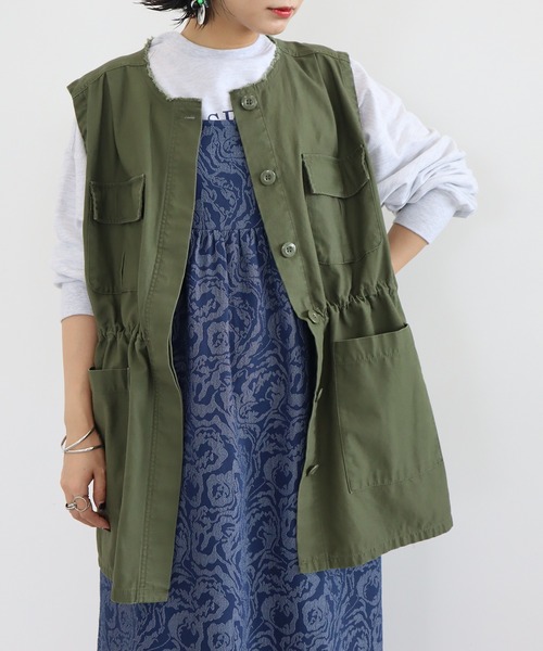 Sugar spoon(シュガースプーン)の「・SUGAR SPOON ノーカラーミリタリーベスト(ベスト・レディース・ブラック/ベージュ/カーキ・FREE)」の3枚目の写真