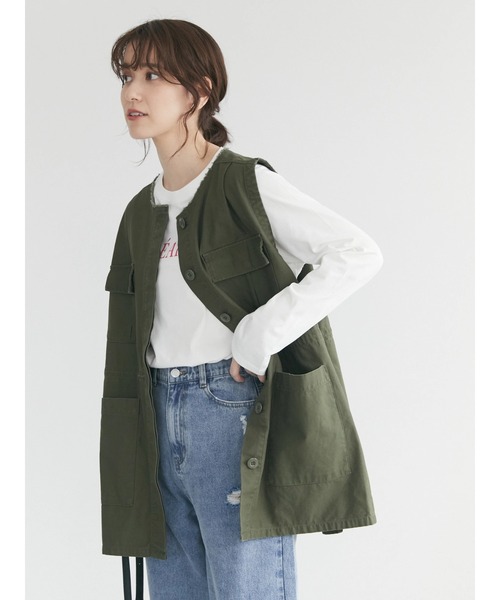 Sugar spoon(シュガースプーン)の「・SUGAR SPOON ノーカラーミリタリーベスト(ベスト・レディース・ブラック/ベージュ/カーキ・FREE)」の7枚目の写真