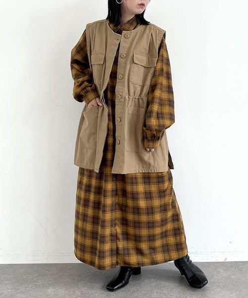 Sugar spoon(シュガースプーン)の「・SUGAR SPOON ノーカラーミリタリーベスト(ベスト・レディース・ブラック/ベージュ/カーキ・FREE)」の11枚目の写真