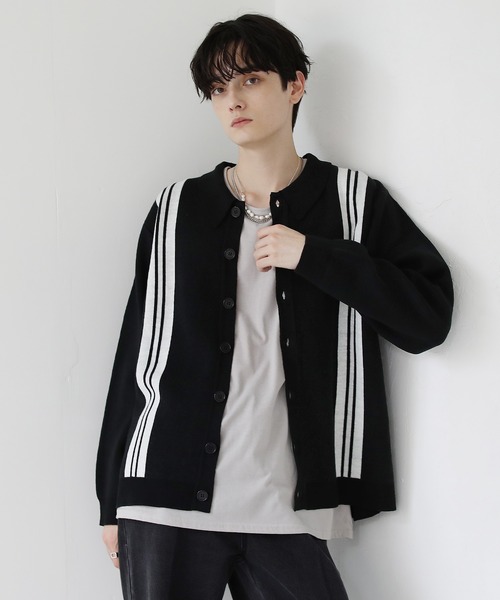 セール】セミルーズシルエット ジャガード ニットポロカーディガン 花